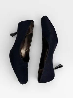 Ann Taylor 2010’s Round Toe Fabric Leather Kitten Heel Black Pumps Sz 9 thumbnail 9
