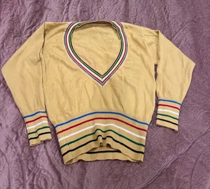 V-Neck Striped Trim Women’s Sweater - Yellow thumbnail 1