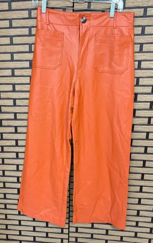 Anthropologie Maeve Orange‎ Faux Leather The Collete Pants Size 28 thumbnail 1
