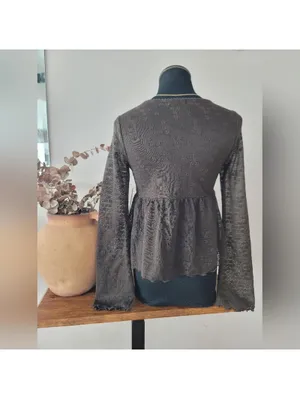 Chocolate Brown Sheer Peplum Floral Top Sz M New Festival thumbnail 7