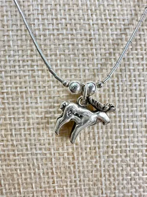Liquid Sterling Silver Moose Charm Turquoise Bead 16” Screw Clasp Necklace thumbnail 4