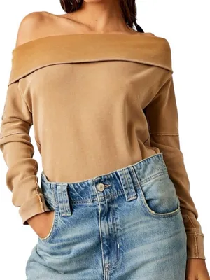Free People Not The Same Tee Iced Coffee Off Shoulder Top Medium thumbnail 1