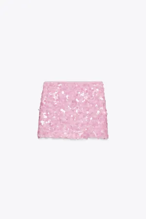 Zara pink Floral Sequin Mini Skirt thumbnail 4