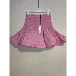 Self Contrast Pink Striped Smocked Ruffle Mini Skirt 100%‎ cotton Barbiecore NEW thumbnail 2