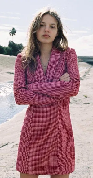 Zara Neon Pink Houndstooth Blazer Dress Size S thumbnail 2