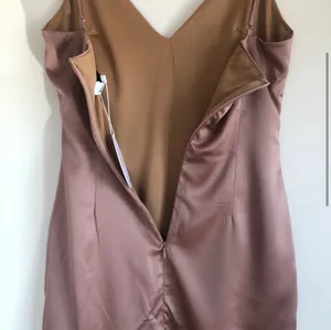 XS Brown Satin Slip Dress With Lace Trimming thumbnail 3