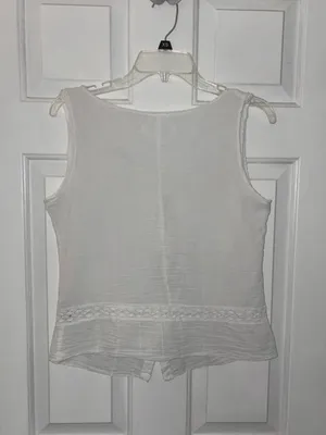 Rosso Ibiza White Sleeveless Button Front Cotton Gauze Top thumbnail 3
