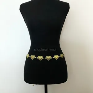 Vintage Y2K Boho Gold Textured Heart Chain Belt, Fits 22.5–40 Inches, X7GA1173 thumbnail 2