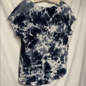 Sonoma Navy Blue and White Tie-Dye V-Neck Tee Boho Boxy SZ L 100% Cotton thumbnail 4
