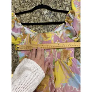 Bohme Colorful Floral Tiered Mini Dress Puff Sleeves Size Small Smocked thumbnail 7