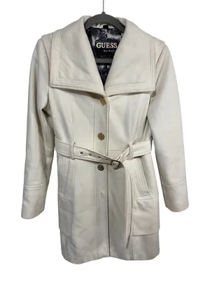 GUESS Coat Belted Wool Blend Pea Coat Women's M Cream Classic Winter Read thumbnail 1