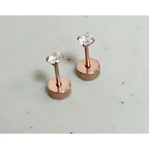 Gold Diamond Flat-Back Stud Post Earrings Jewelry ✨ thumbnail 2