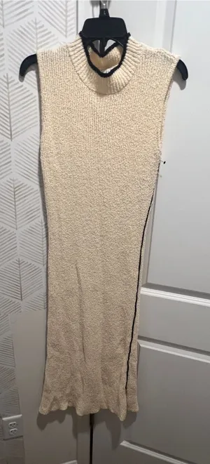 Miou muse Sleeveless Knit Midi Dress in Cream thumbnail 1