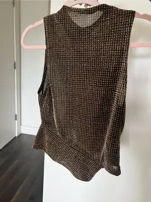 SheIn Sleeveless Metallic Knit Tank Top - Gold/Black thumbnail 2