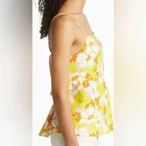 Sanctuary Linen Blend Floral Cami Top Large Multicolor Square Neck Cut Out NWT thumbnail 5