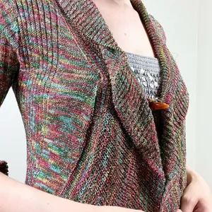 Vintage y2k Kessley Multicolor Rainbow Metallic Bell Sleeve Cardigan Sweater S thumbnail 4