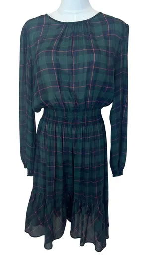 J.Crew Green Plaid Fit Flare Mini Dress LARGE Celtic Smock Party Designer $138 thumbnail 1