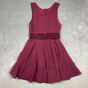 Free People Dress Womens 6 Burgundy Cut Out Daisy Waist‎ Lace Skater Sleeveless thumbnail 2