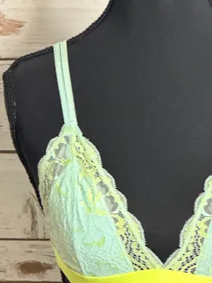 PINK Victoria's Secret mint green/neon yellow lace triangle bralette Size Medium thumbnail 3