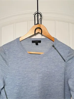 J. Crew Small Merino Wool Heather Blue Asymmetrical Sweater Soft Minimalist thumbnail 3