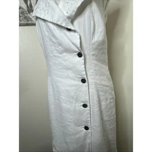 Carol Little White Linen Romantic Maxi Sz 14 Floral Embroidered Minimalist Dress thumbnail 4