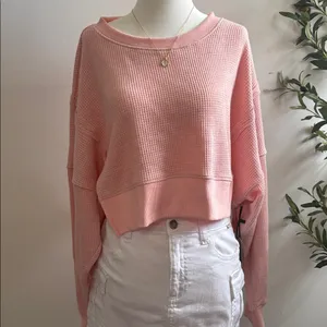 Pink Waffle Knit cropped Sweater Size L thumbnail 2