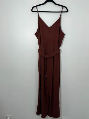 Eloquii Size 14/16 Rust Ribbed Wide Leg Belted Jumpsuit thumbnail 3