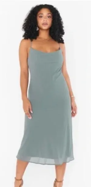 Show Me Your Mumu Verona Cowl Neck‎ Dress Deep Sage Chiffon Womens Size M thumbnail 1