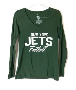 Junk Food New York Jets Football Tee Green Long Sleeve V-Neck Womens Small thumbnail 1