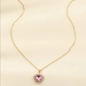 Gorgeous Pink Crystal Jewel Bling Heart Pendant Charm gold twist Chain necklace thumbnail 3