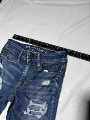 American Eagle Dark Wash Distressed Skinny Jeans Size 00 Regular thumbnail 4