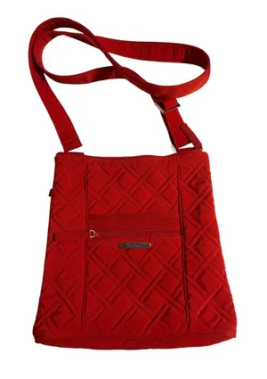 Vera Bradley Crossbody Bag Quilted Microfiber Red Orange Slim Adjustable Strap thumbnail 1