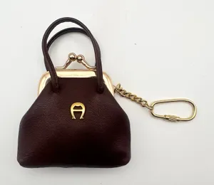 Etienne Aigner Brown Leather Kisslock Miniature Coin Top Handle Purse Keychain thumbnail 1