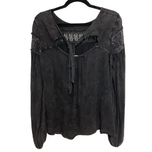 Altar’d State Boho Lace Whimsigoth Witchy Blouse Burnout Washed Black - Size S thumbnail 2