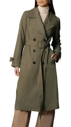 Avec Les Filles Stretch Crepe Double Breasted Trench Coat Olive XS thumbnail 1