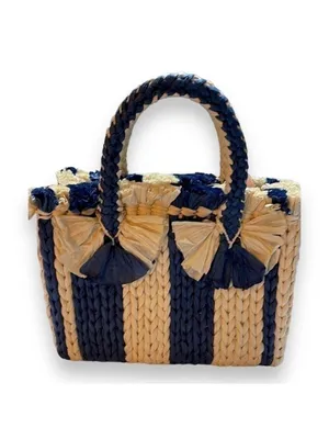 Blue Satchel Emei Straw Paper Satchel in Charcoal Blue Vince Camuto thumbnail 5