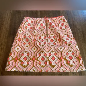 Anthropologie Linen Slim Mini Skirt Preppy Classic Pink Brown Cream - Size 4 thumbnail 7