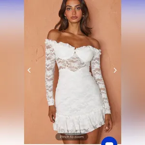 NWT selfie Leslie DOVE OFF-SHOULDER FRILL‎ TRIM LACE MINI DRESS WHITE small thumbnail 4