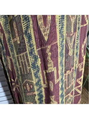Vintage 90s boho maxi dress brown green ethnic art Western hippie Southern 12 L thumbnail 11