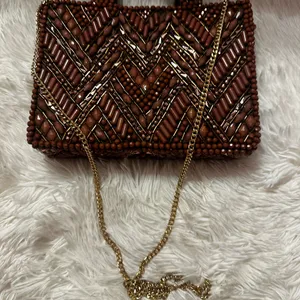 Elegant Brown Beaded Handbag thumbnail 4