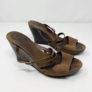 UGG Strappy Brown Leather Women's Wedge Sandals Size 9 Open Toe Ankle Strap thumbnail 2