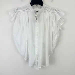 Madewell Shirred Lace Trim Top Blouse Cotton Viscose Lightweight White Small NWT thumbnail 7
