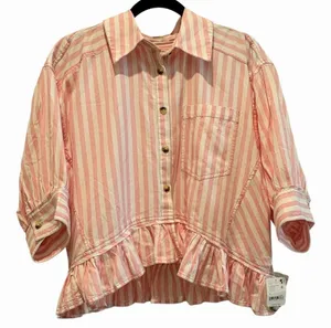 Free People $128 NWT We The Free Bailey Striped Crop Top Button-Down Shirt S thumbnail 1