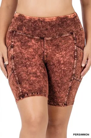 NEW! Zenana Plus Size Mineral Wash Biker Shorts w/ Pockets 3X Waist 18-21” thumbnail 1