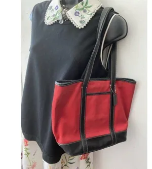 coach large red black nylon shoulder bag thumbnail 7