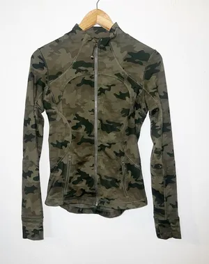 Lululemon Define Camo Zip-Up Athletic Jacket - Olive Green w/ Thumbholes thumbnail 1