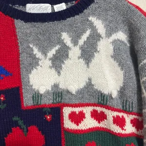 Lord & Taylor Shetland Wool Angora Sweater 80s Vtg Patchwork Farmhouse Twee M thumbnail 3