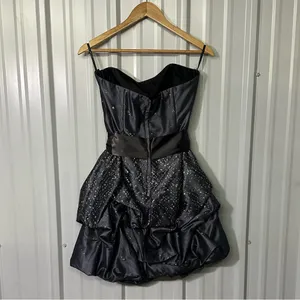 Jessica McClintock Gunne Sax Gray Strapless Mini Dress Formal Prom Coquette thumbnail 2