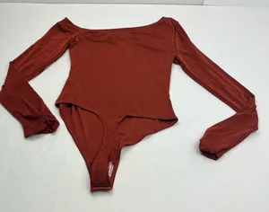 Intimately Free People That’s Hot Bodysuit Womens SZ Large Burnt Red Long Sleeve thumbnail 1