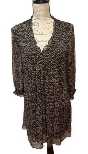 ZARA Polka Dot Sheer Long Sleeved Dress Black with tan dots‎ sz S thumbnail 1